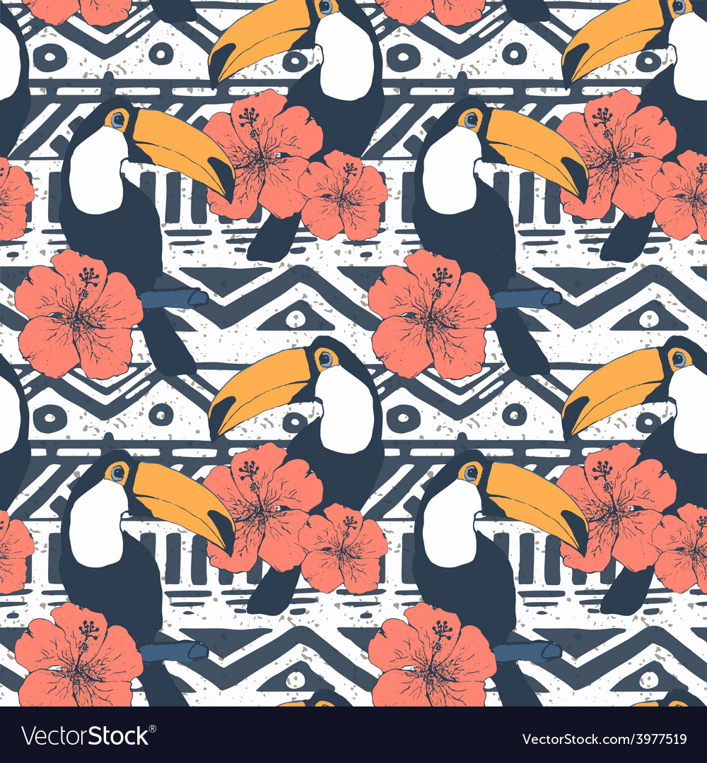 Seamless tribal pattern with toucans