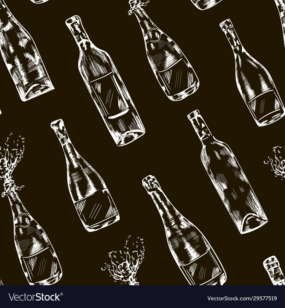 Wine champagne bottles chalk drink pattern Vector Image