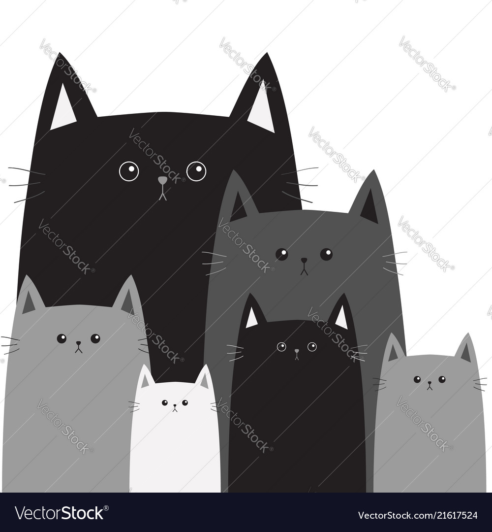 Black gray cat head face different size big small Vector Image