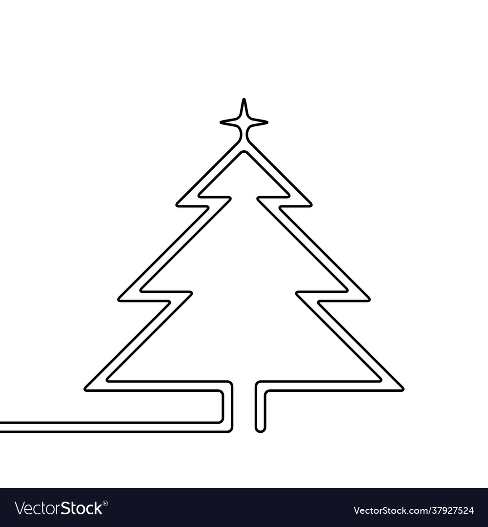 Continuous line drawing christmas tree black