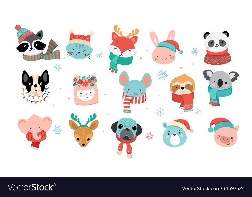 Cute christmas safari animals sloth llama bunny Vector Image