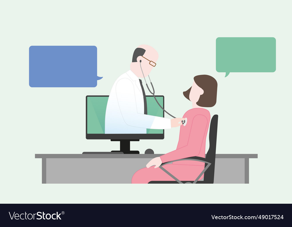 Doctor get through computer screen using Vector Image Doctor get through computer screen using