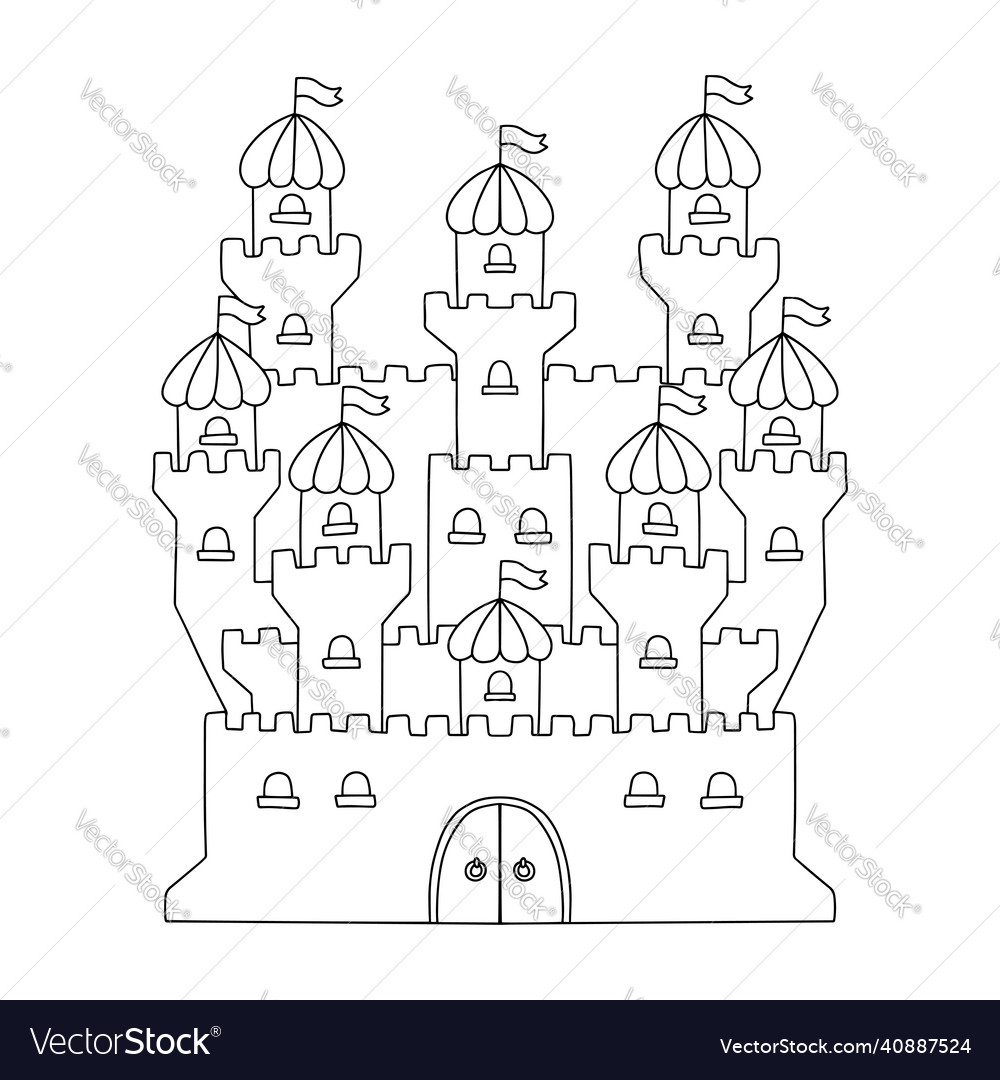 Fairytale castle coloring book page for kids
