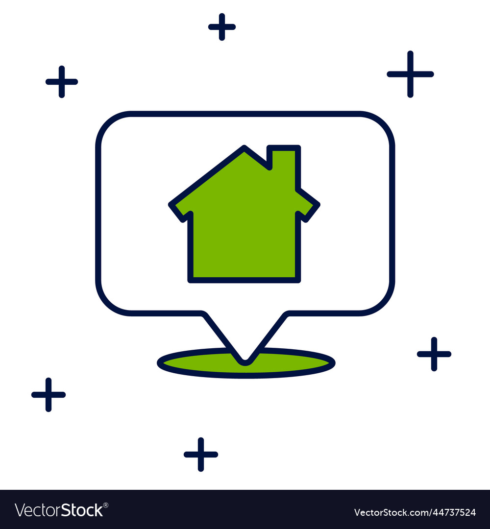 Filled outline map pointer with house icon