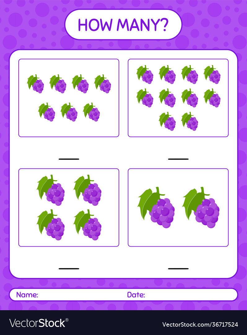 How many counting game with grape worksheet vector image How many counting game with grape worksheet