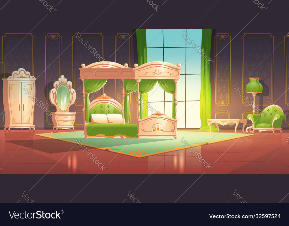 Luxury baroque bedroom interior Royalty Free Vector Image