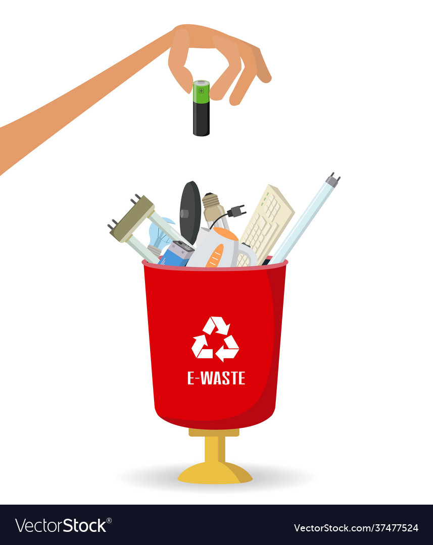 Man throws garbage into a e-waste container vector image Man throws garbage into a e-waste container