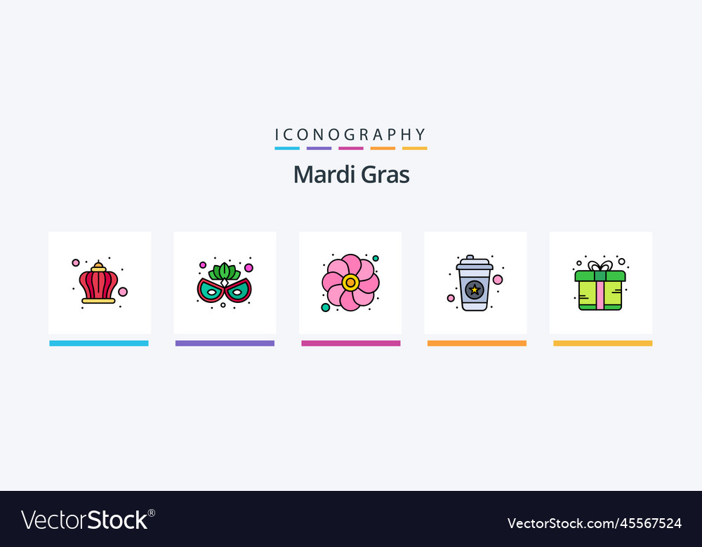 Mardi gras line filled 5 icon pack including