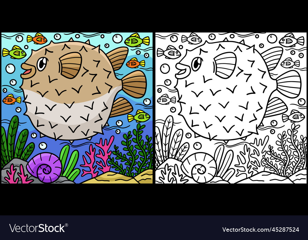 Pufferfish coloring page colored Royalty Free Vector Image