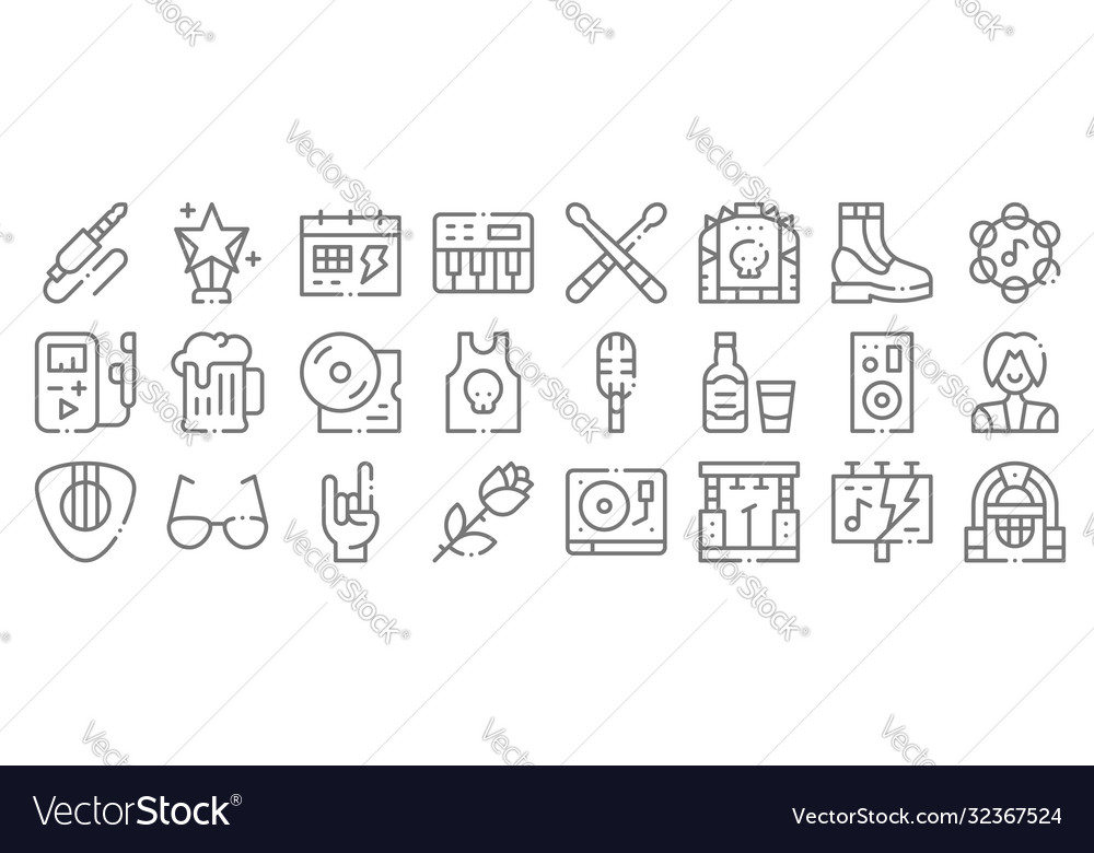 Rock n roll line icons linear set quality vector image Rock n roll line icons linear set quality