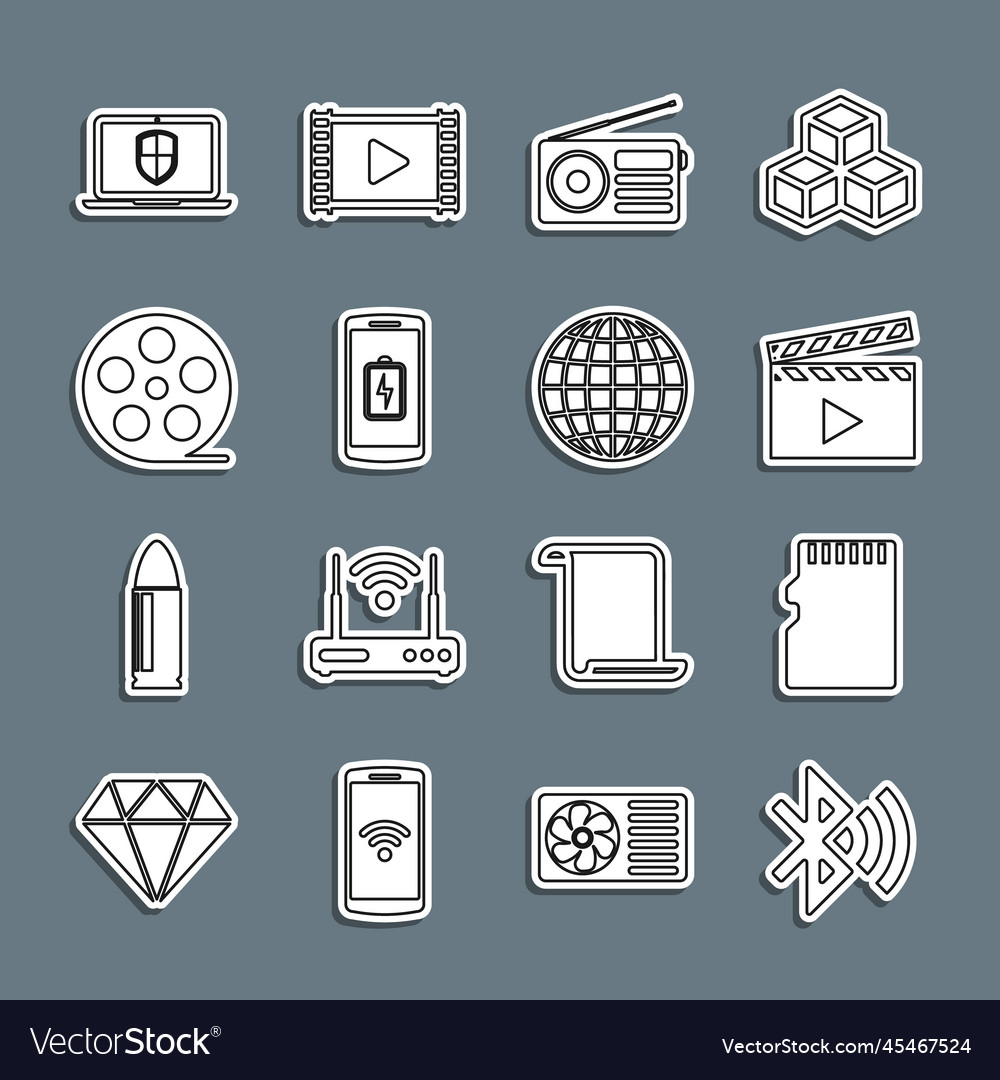 Set line bluetooth connected micro sd memory card vector image Set line bluetooth connected micro sd memory card