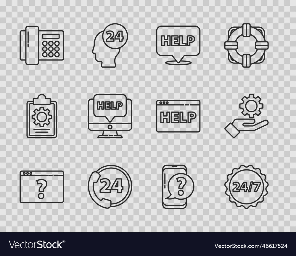 Set line browser with question mark clock 24 vector image Set line browser with question mark clock 24