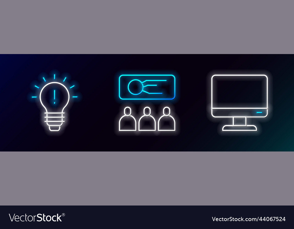 Set line computer monitor screen light bulb vector image Set line computer monitor screen light bulb