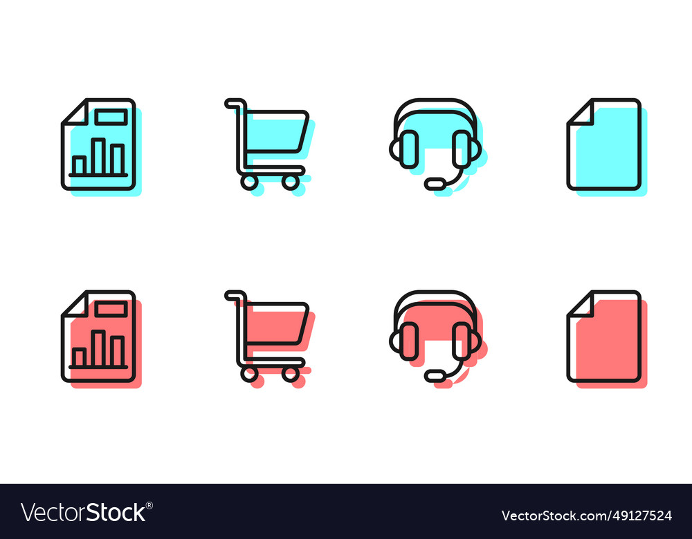 Set line headphones document with graph chart vector image Set line headphones document with graph chart