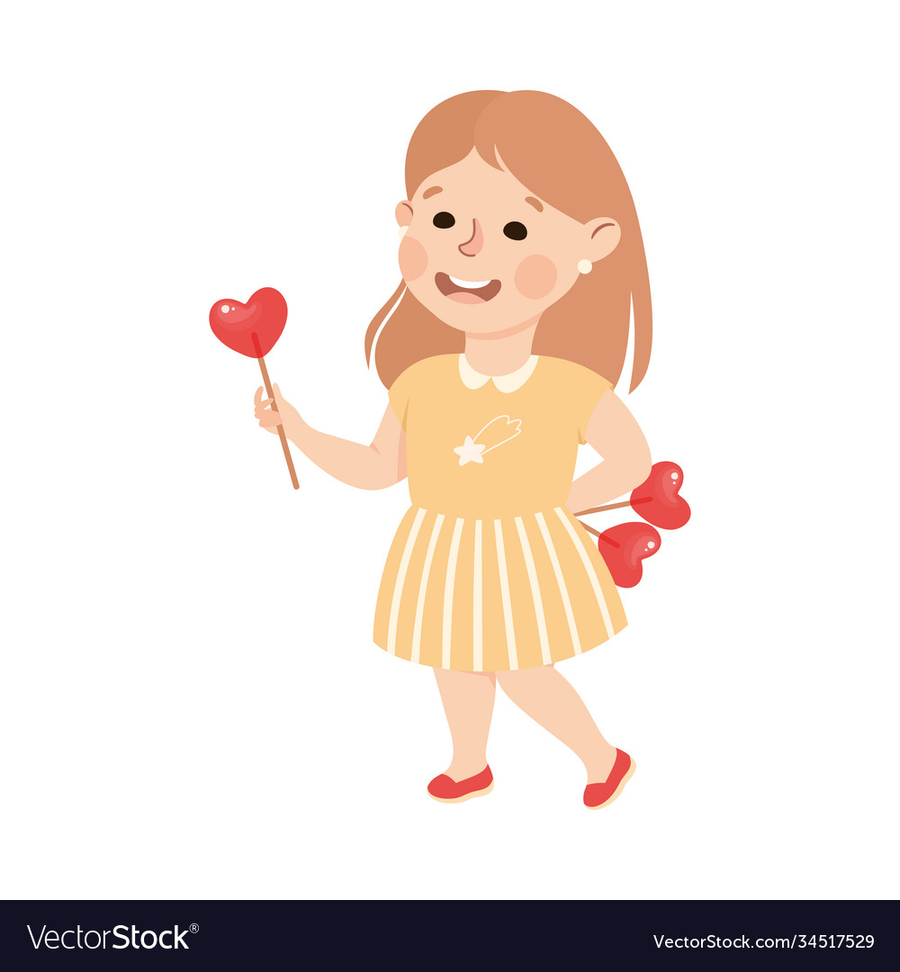 Cute girl lollipop in shape heart adorable