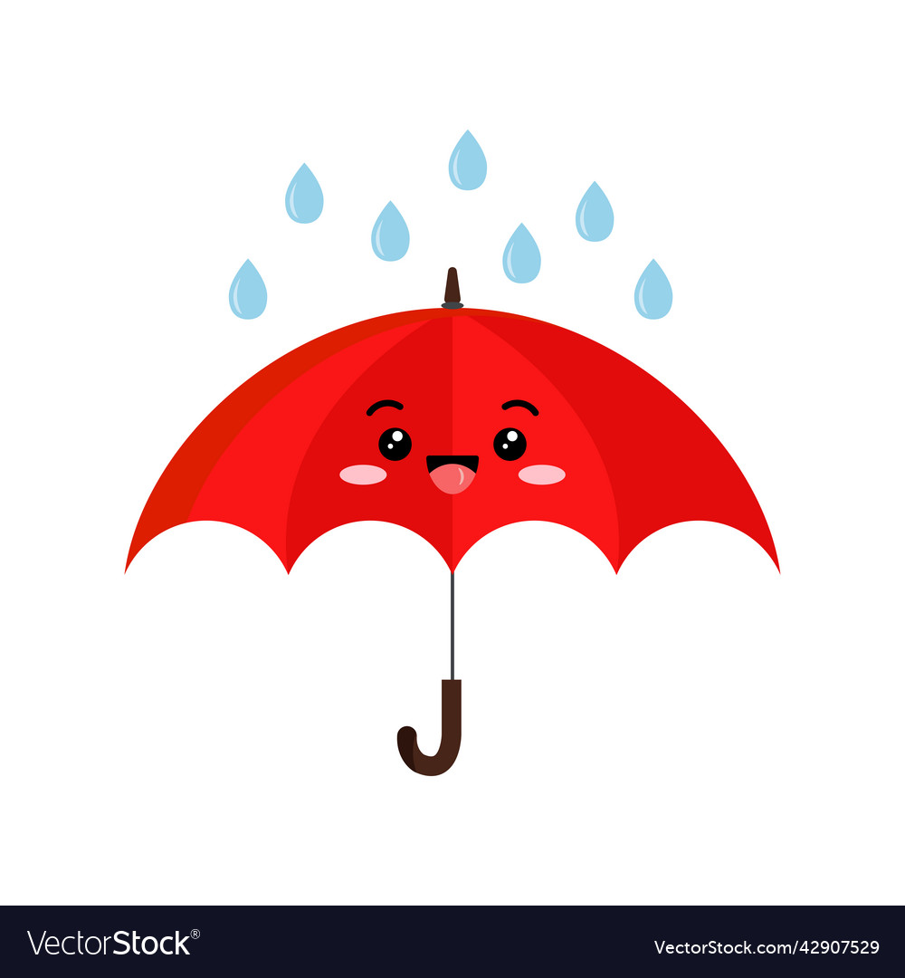 Cute open smile umbrella with rain cartoon Vector Image