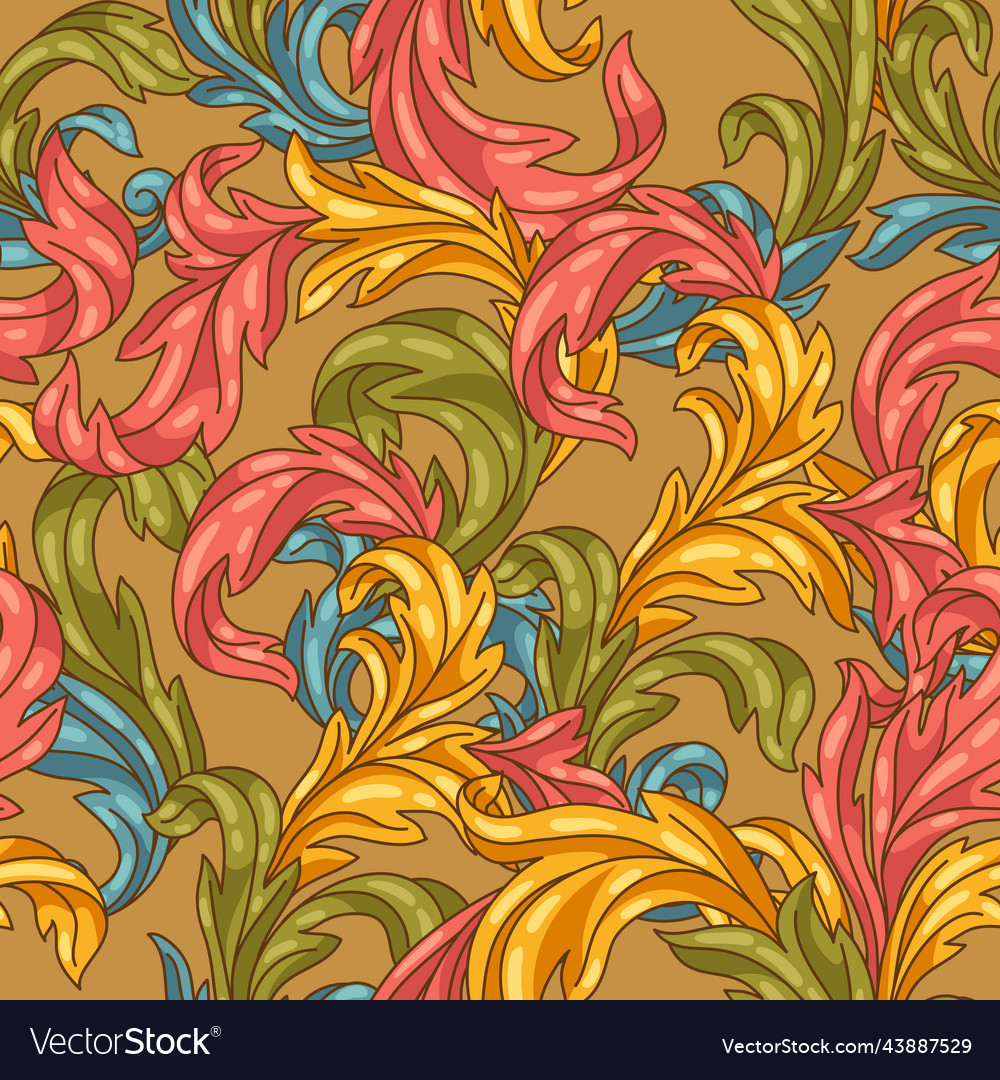 Decorative Floral Seamless Pattern In Baroque Vector Image