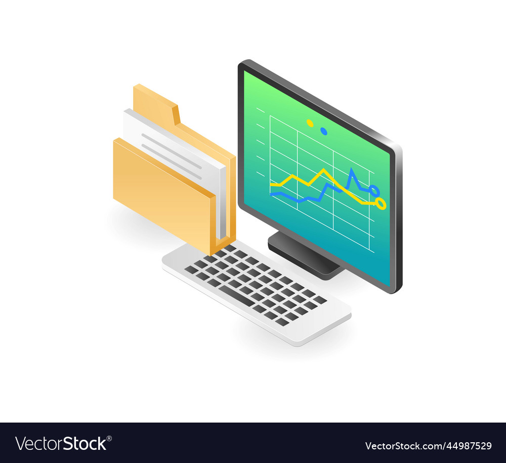 Flat isometric of server data folder analysis Vector Image Flat isometric of server data folder analysis