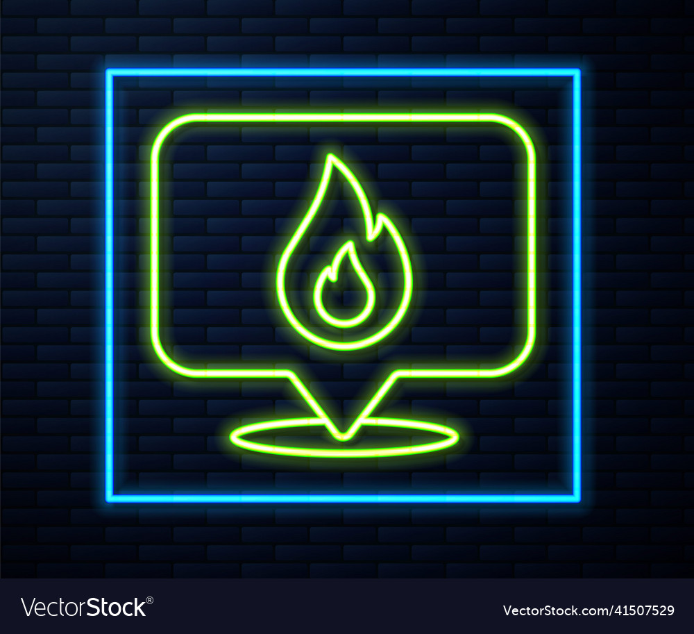 Glowing neon line map pointer with fire flame icon Vector Image Glowing neon line map pointer with fire flame icon