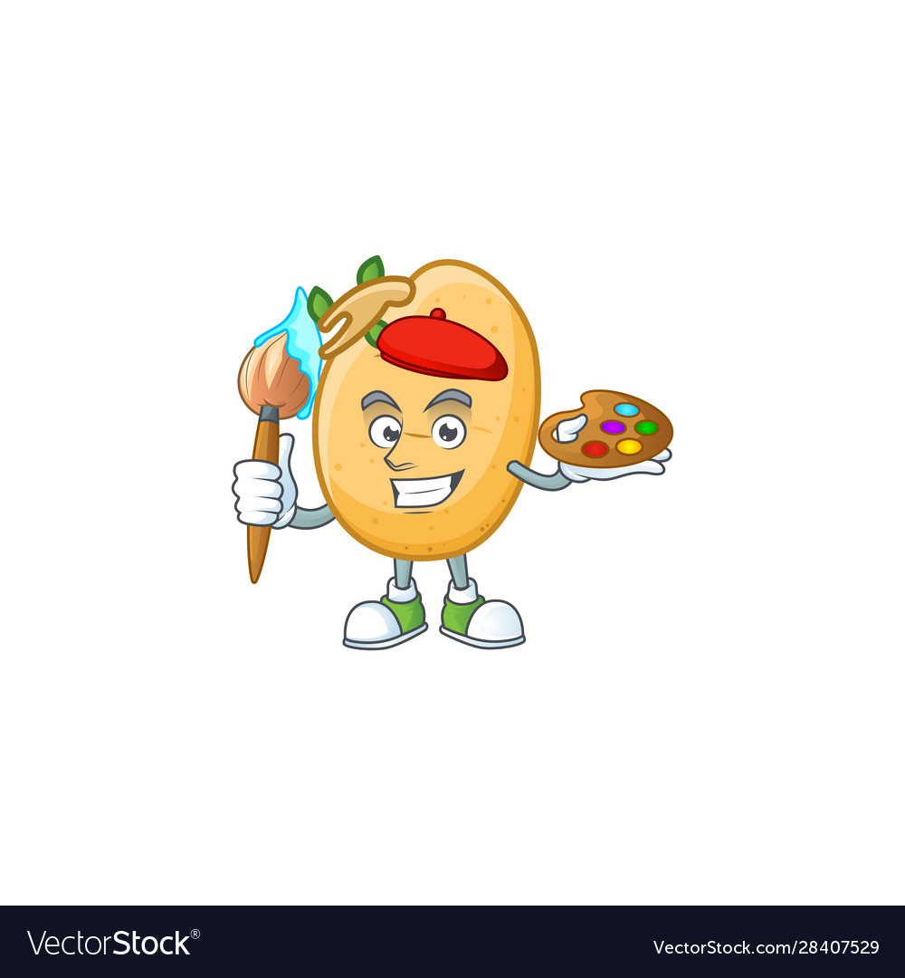 Happy sprouted potato tuber painter cartoon icon Vector Image