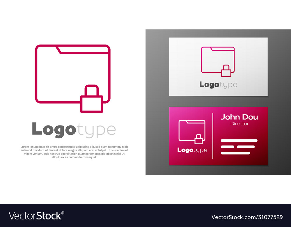 Logotype line folder and lock icon isolated vector image Logotype line folder and lock icon isolated