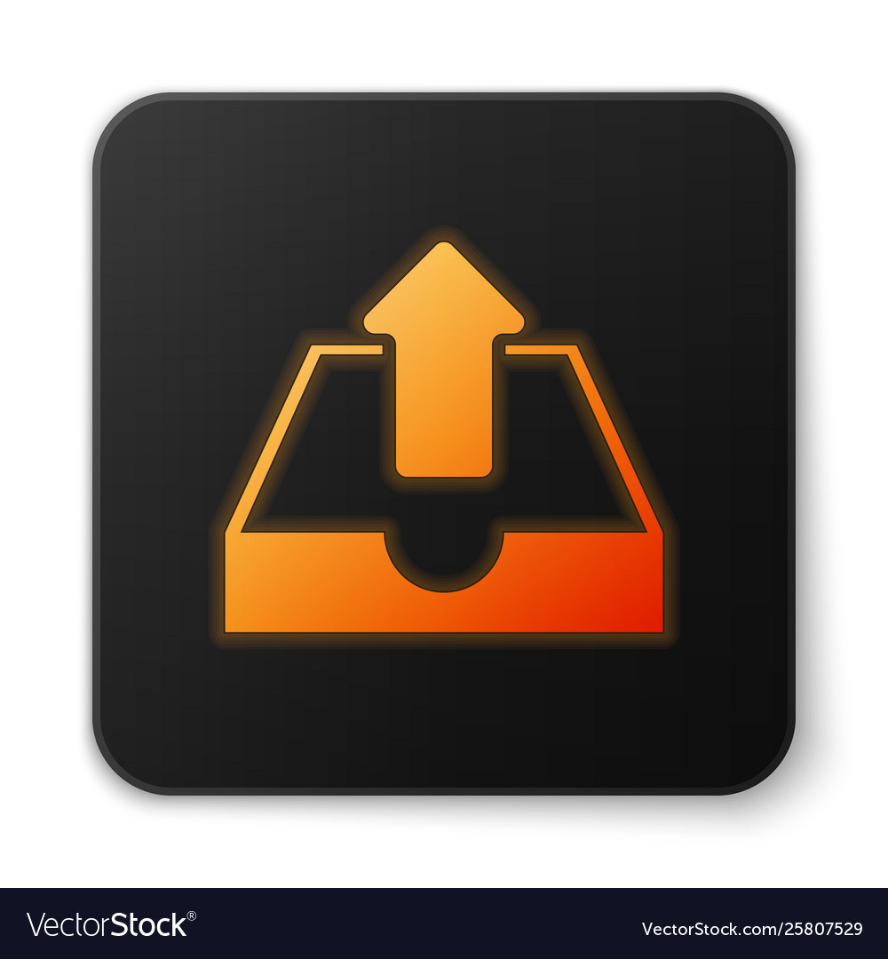 Orange glowing upload inbox icon isolated on white
