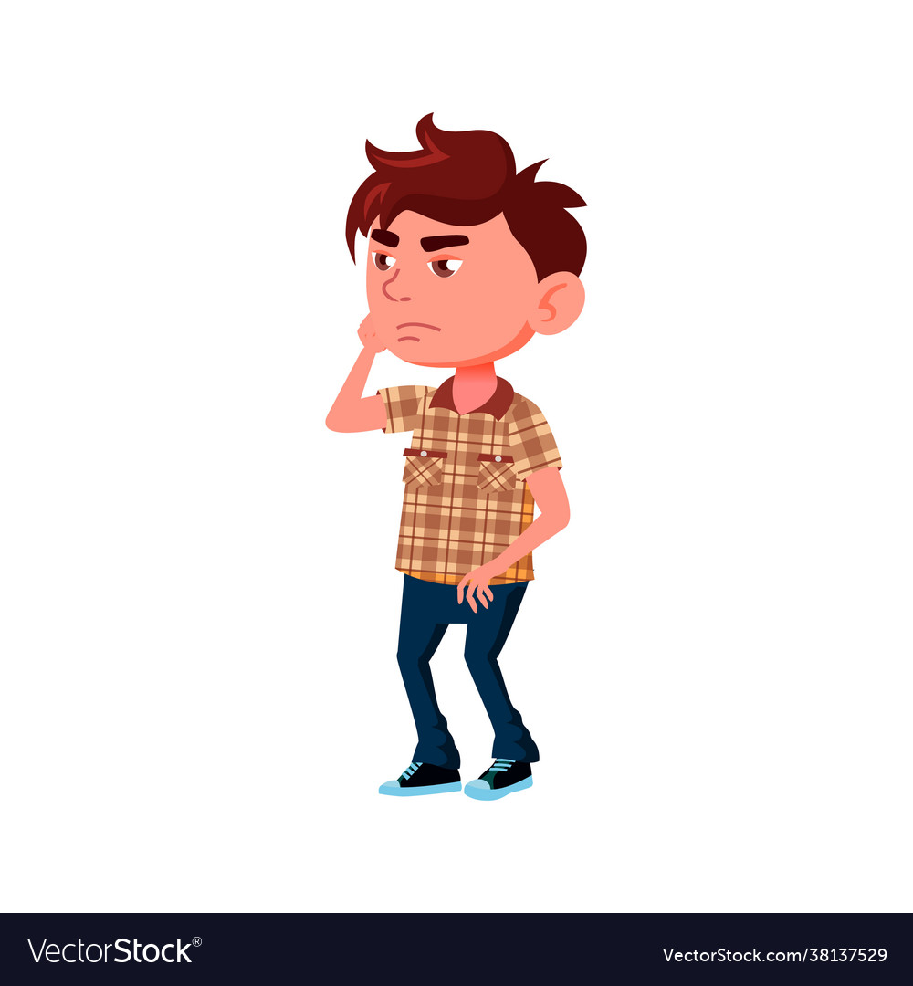 Serious little boy cough in fist cartoon Vector Image