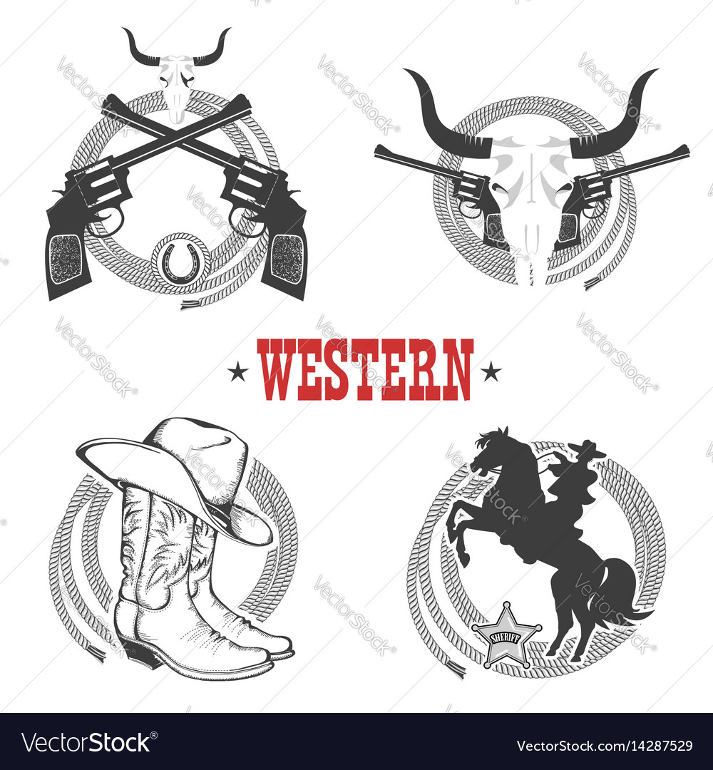 Set cowboy symbols and labels Royalty Free Vector Image