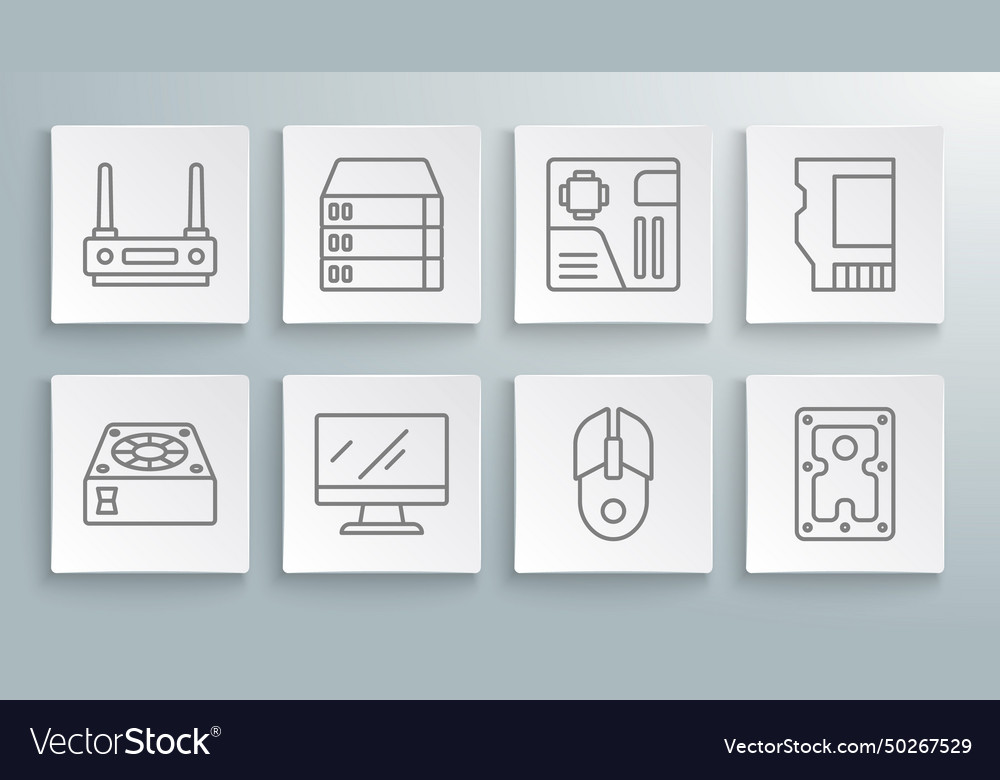 Set line computer cooler server data web hosting vector image Set line computer cooler server data web hosting