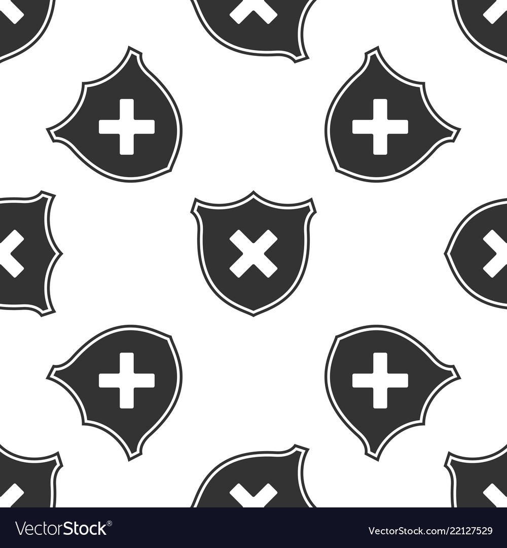 Shield with Cross Icon - Seamless Pattern