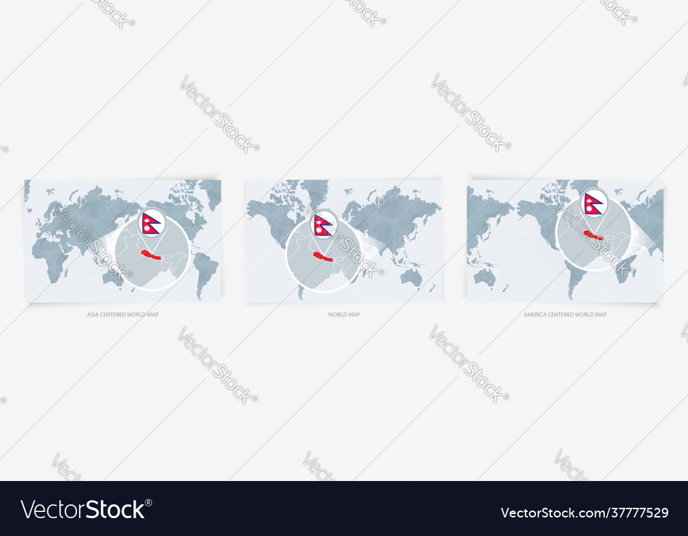 Three versions world map with enlarged Vector Image Three versions world map with enlarged