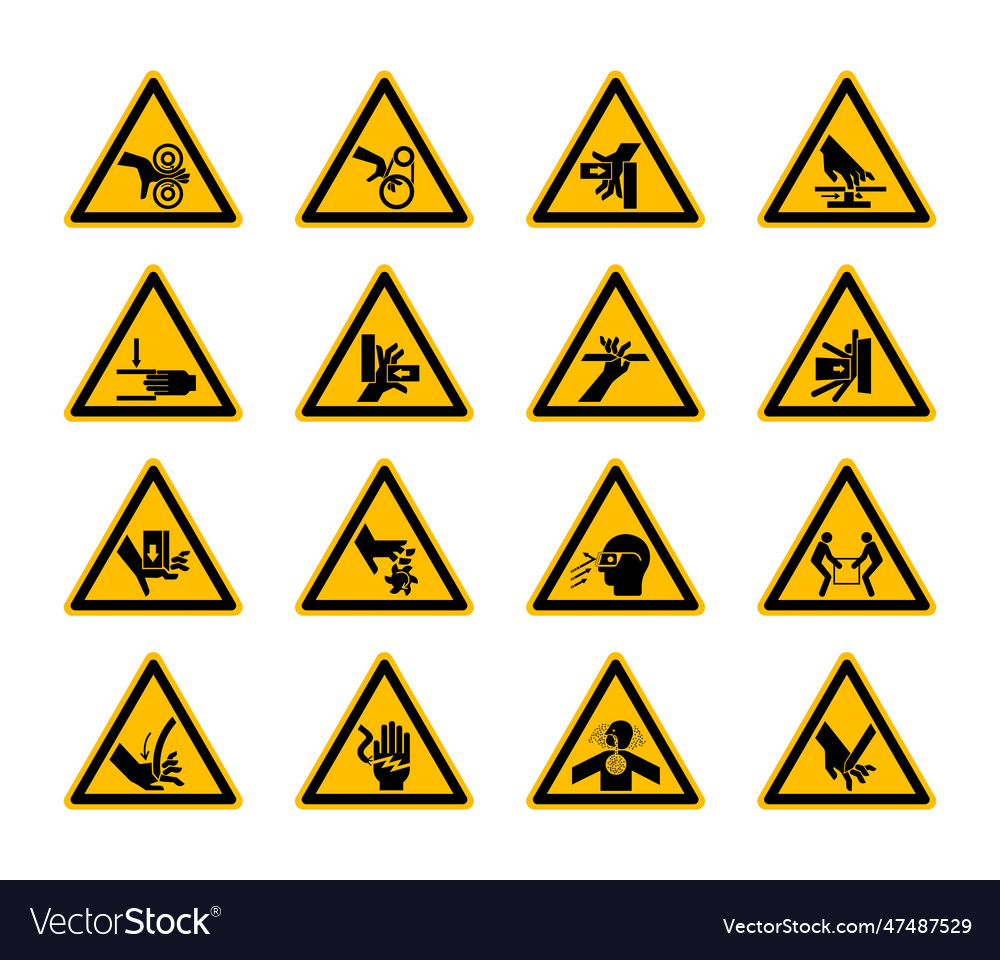 Triangular warning hazard symbols labels isolate Vector Image Triangular warning hazard symbols labels isolate
