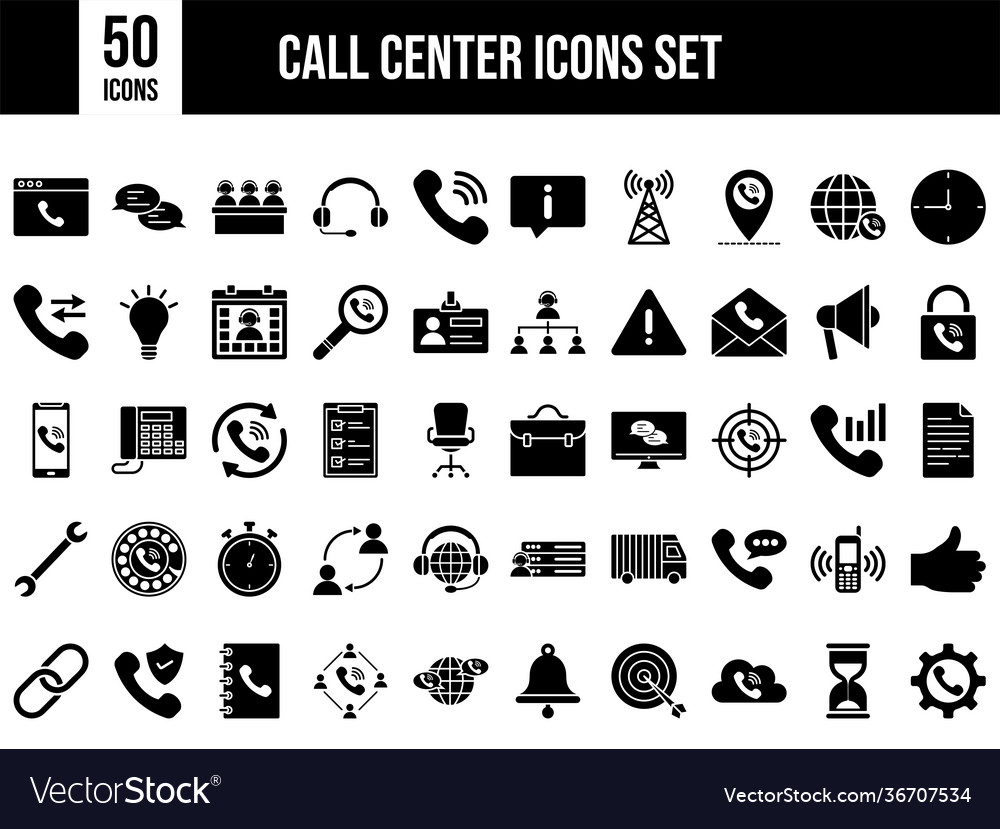 50 call center icon in bw color vector image 50 call center icon in bw color
