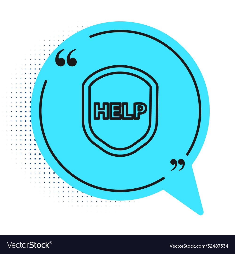 Black line shield with text help icon isolated