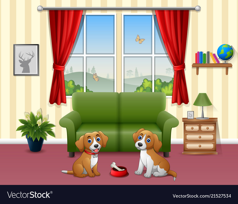 Cute two dogs sitting in the living room