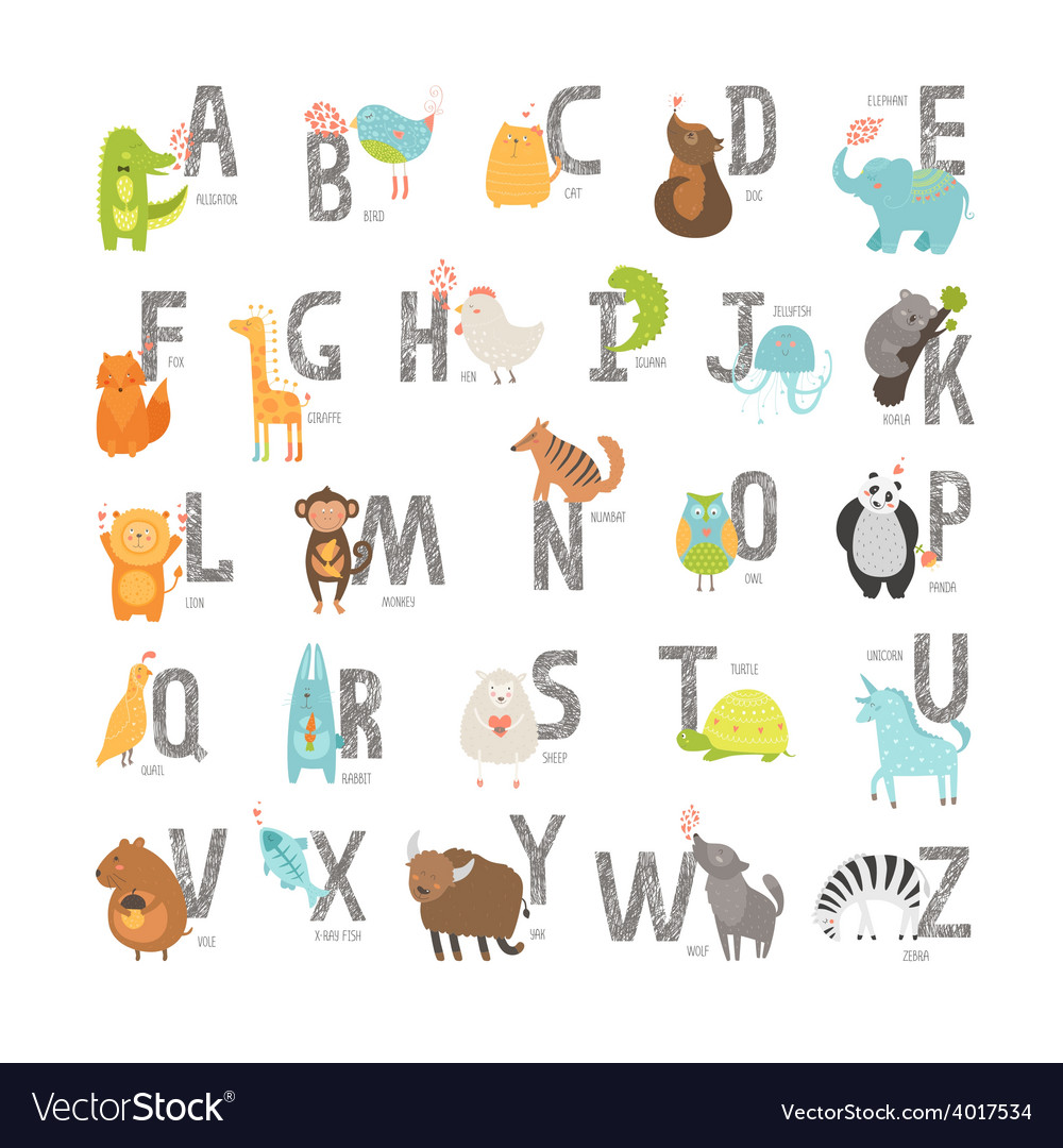 Cute Zoo Alphabet Royalty Free Vector Image - VectorStock