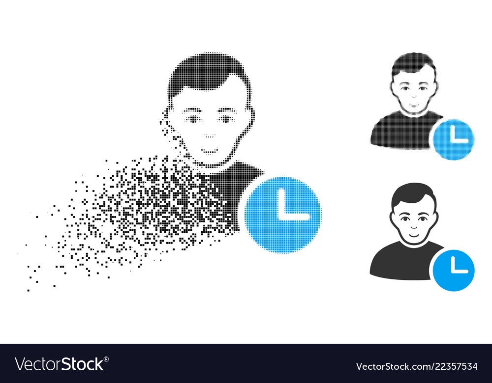 Dissolved dotted halftone user time icon with face vector image Dissolved dotted halftone user time icon with face