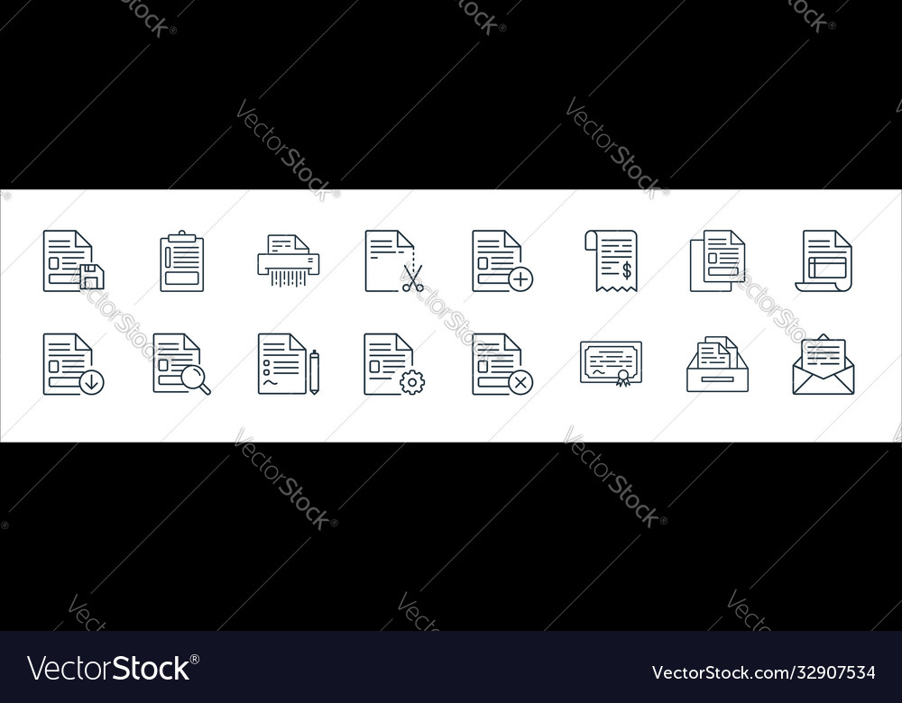 Document line icons linear set quality vector image Document line icons linear set quality