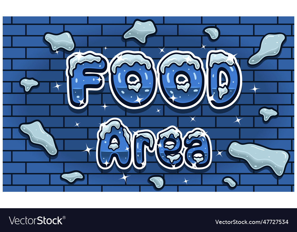 Food area lettering with snow ice font in brick