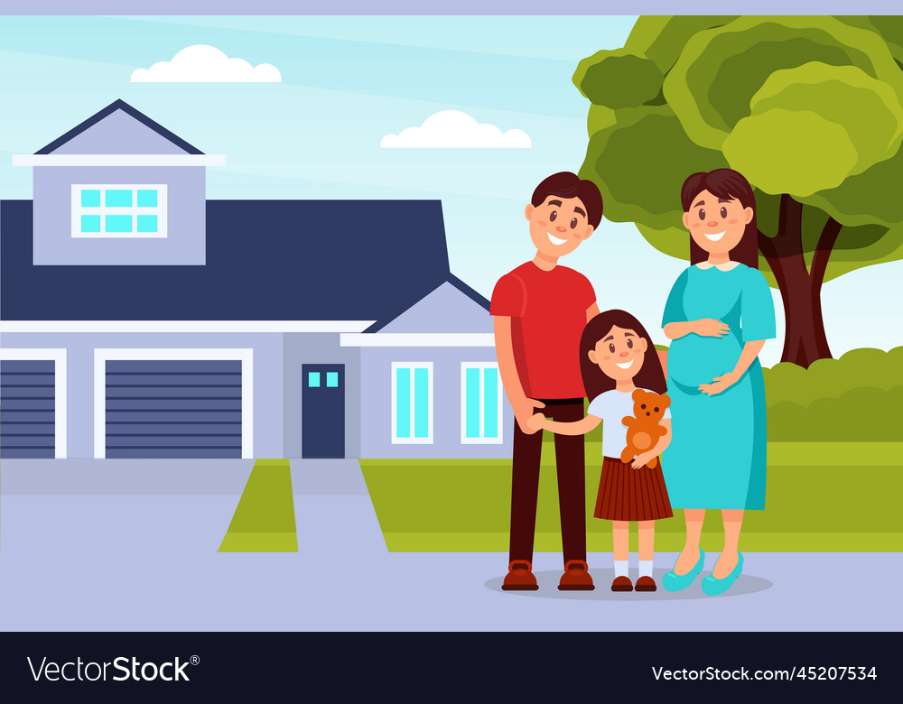 Happy family couple with daughter standing Vector Image