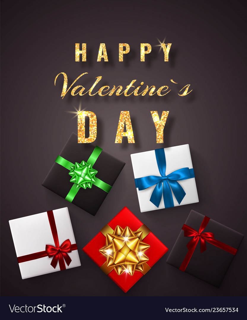 Happy valentines day golden glitter sparkle gift vector image Happy valentines day golden glitter sparkle gift