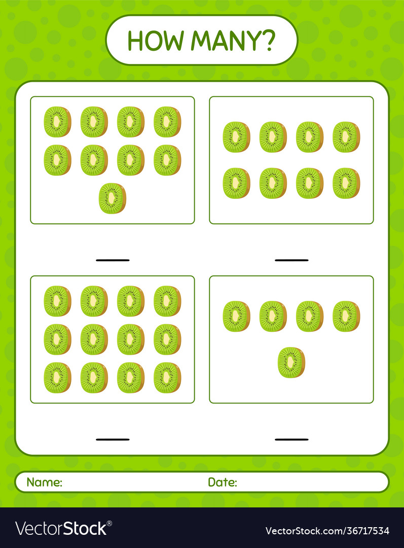 How many counting game with kiwi worksheet vector image How many counting game with kiwi worksheet