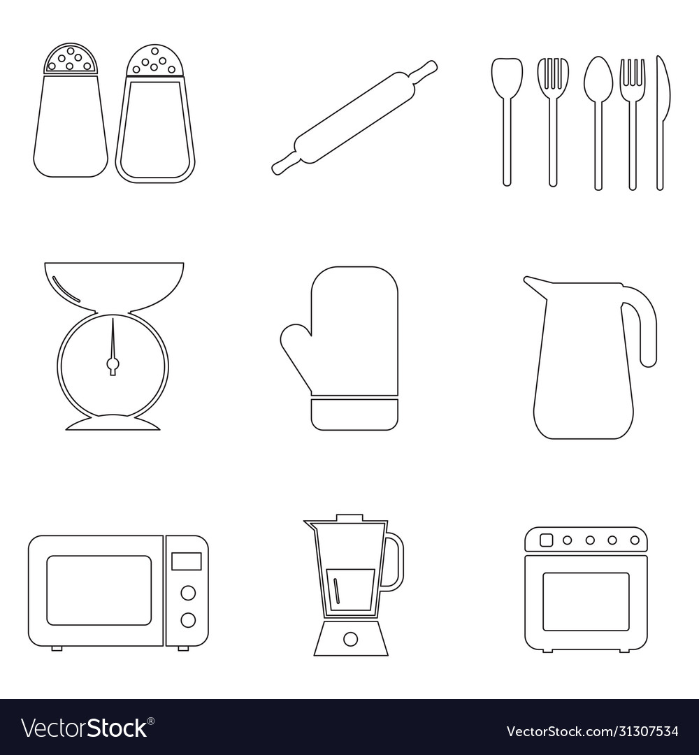 Kitchen pictogram icon outline set Royalty Free Vector Image