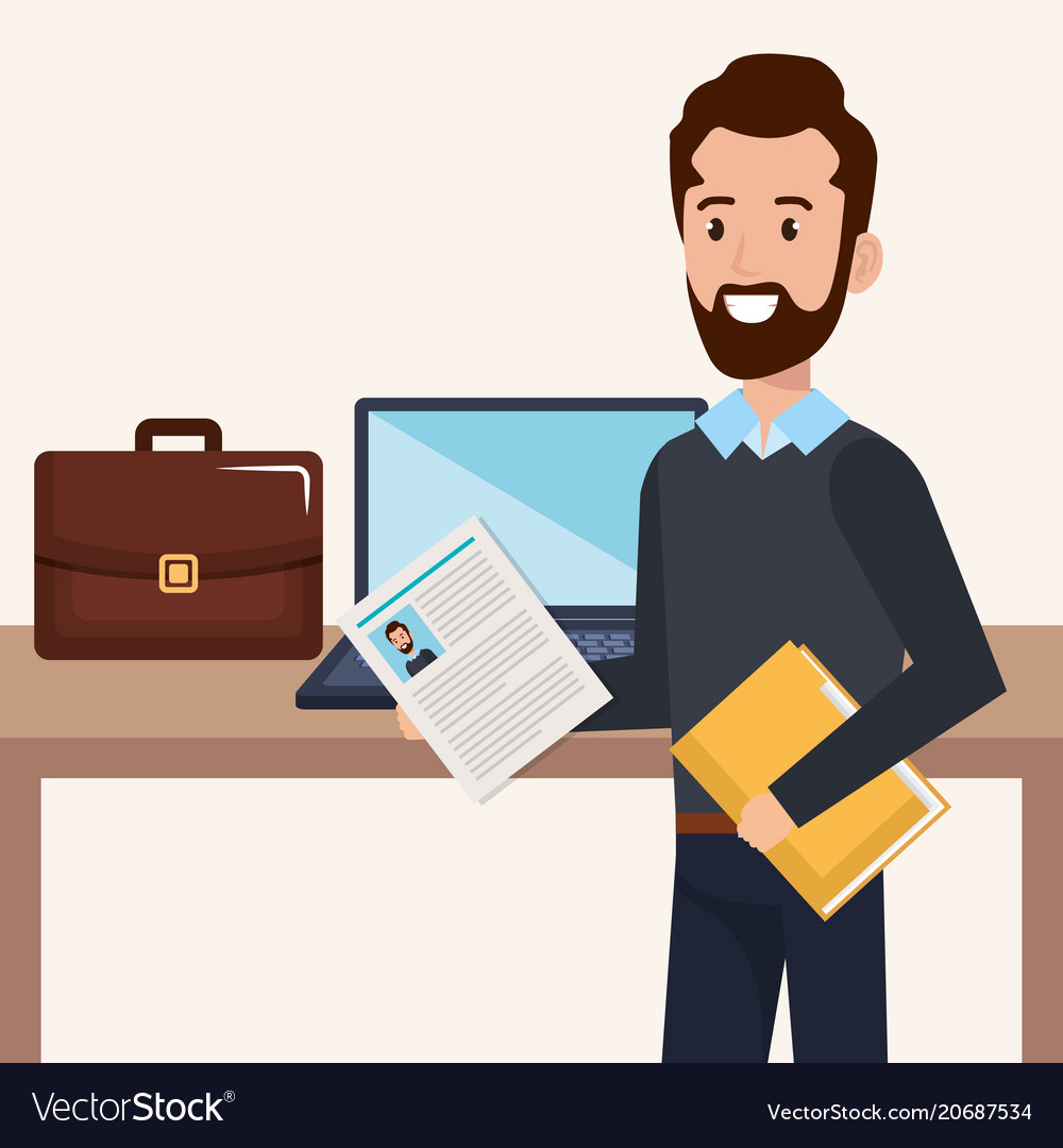 Man with curriculum vitae character
