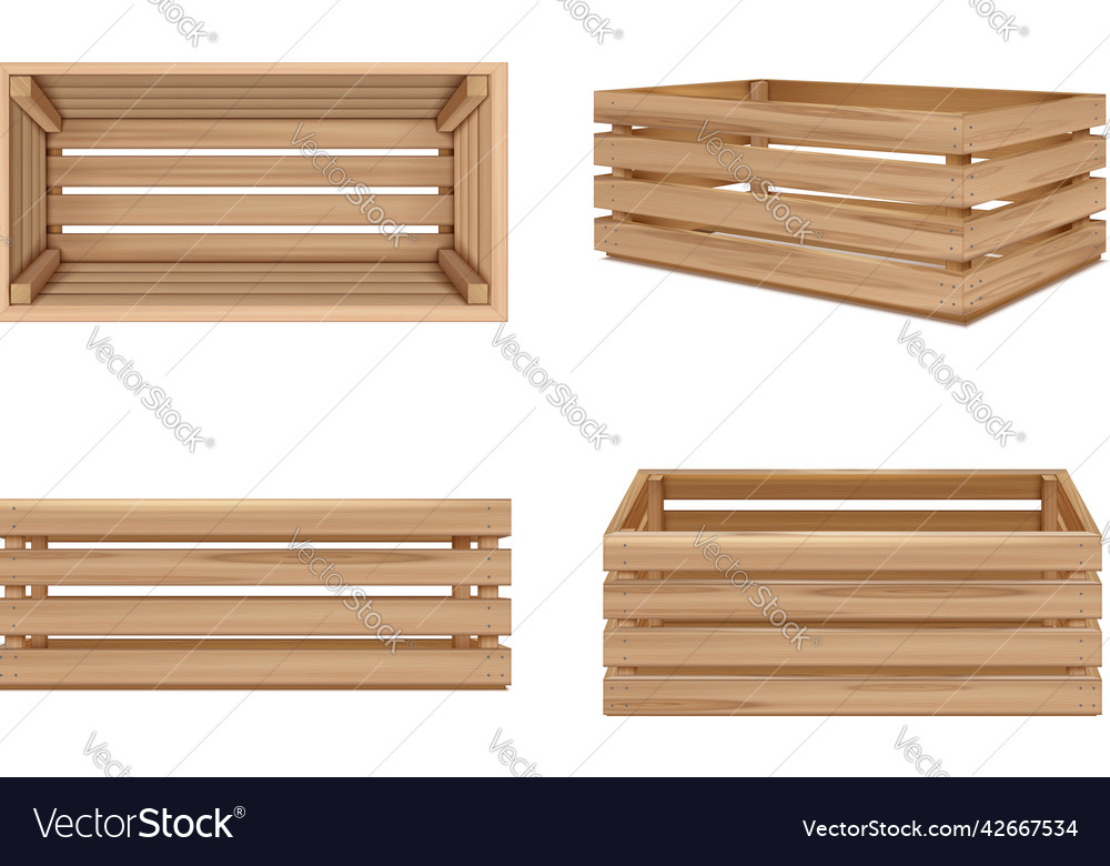 Realistic wooden boxes collection Royalty Free Vector Image