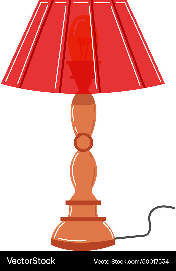Red table lamp with classic design and light bulb Vector Image