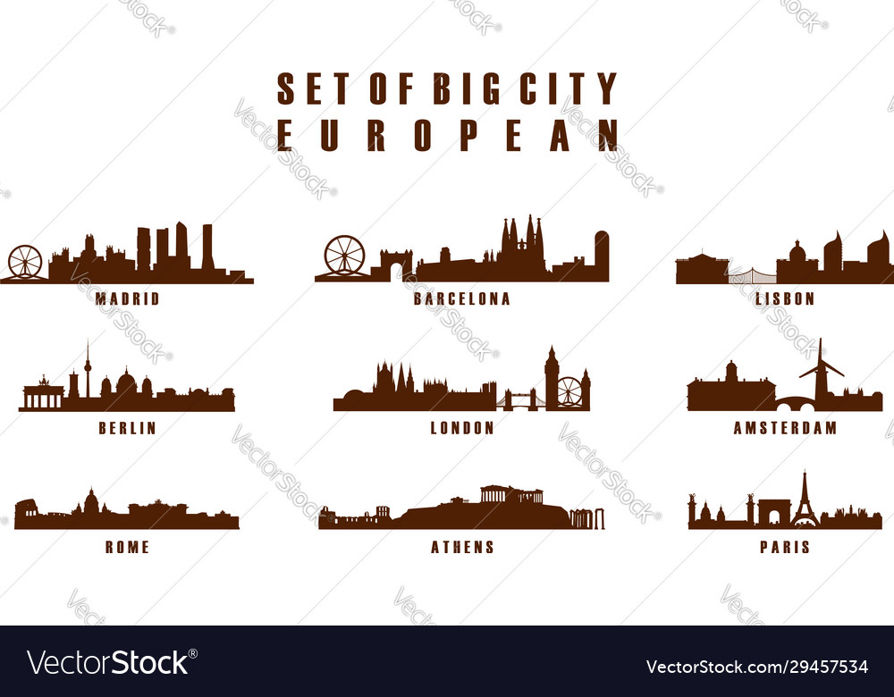 Set big city european skyline silhouette Vector Image