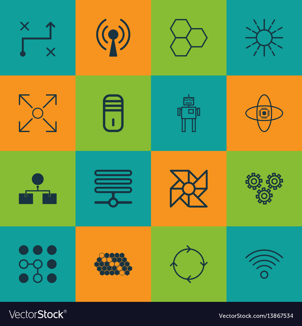 Set of 16 artificial intelligence icons includes vector image Set of 16 artificial intelligence icons includes