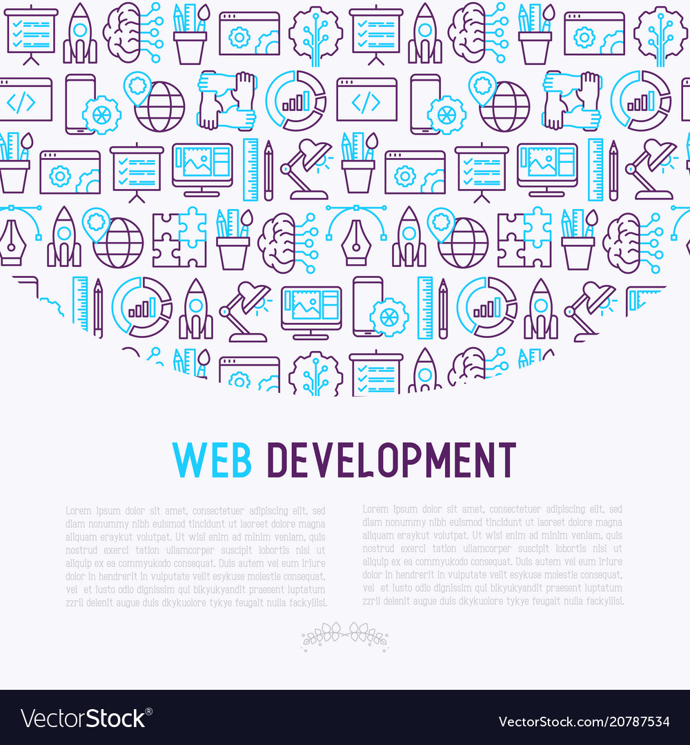 Web development concept with thin line icons