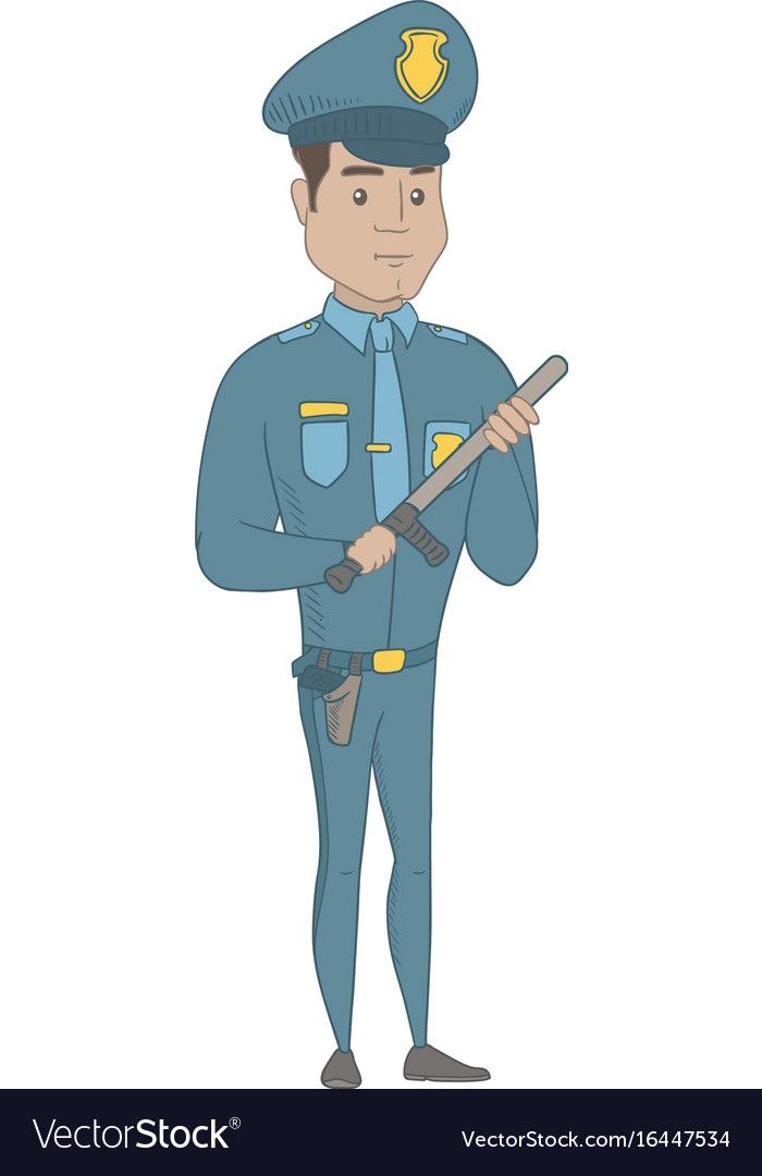 Young serious hispanic policeman with baton Vector Image